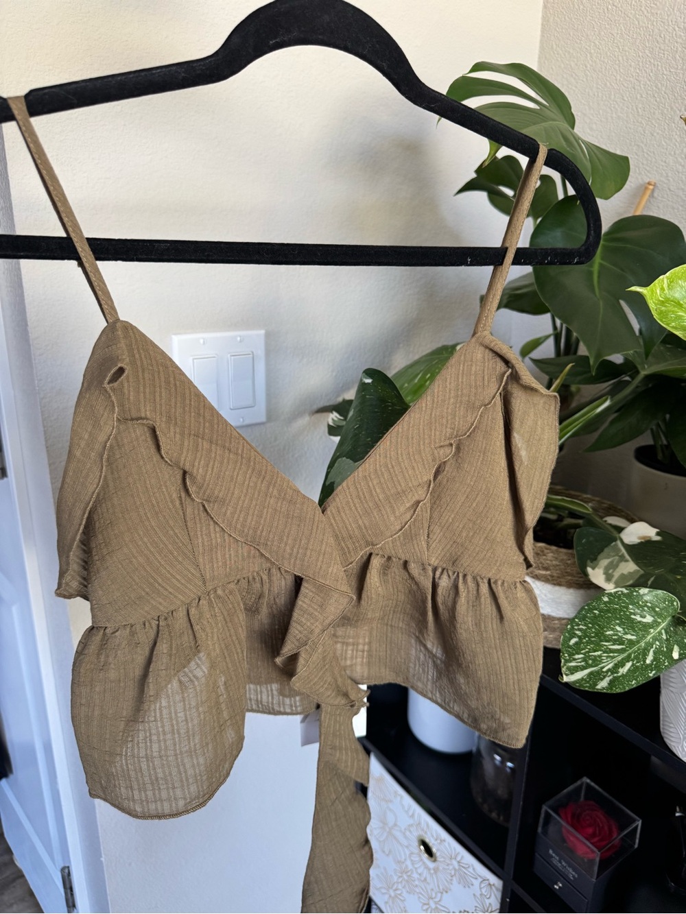 Zara Tan Ruffled Tie-Front Cami Top